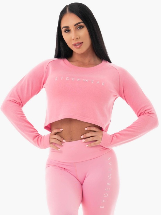 Ryderwear Tops - Ryderwear Pink Cropped Long Sleeve Workout Top Size XL